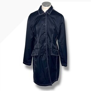 Dollhouse Womens XL Black Trench Coat Contrast Stitching Full Length Chic Matrix